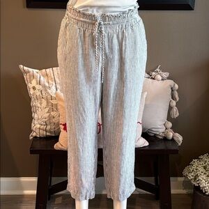 A NEW DAY Striped Linen Blend Drawstring Stretch Waist Ankle Length Pants  XL